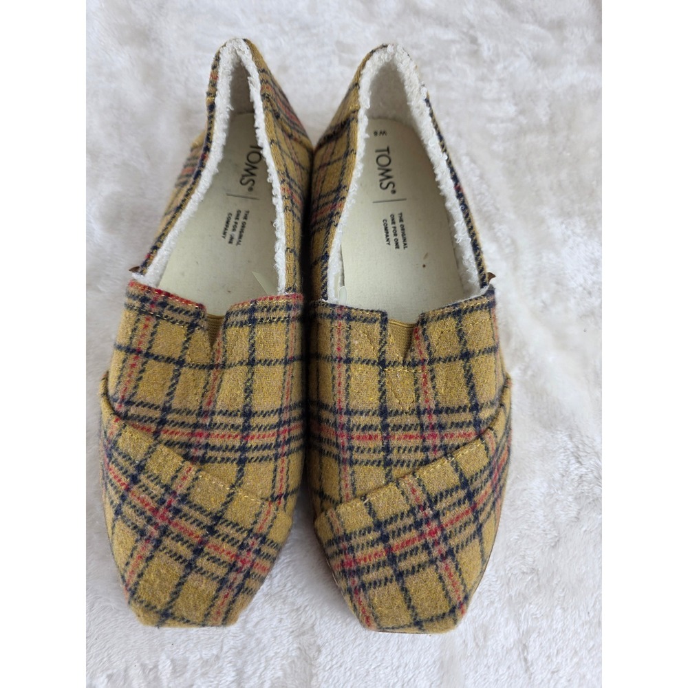 TOMS Women's Plaid Lined Loafers Comfort Slip On Shoes Size 8